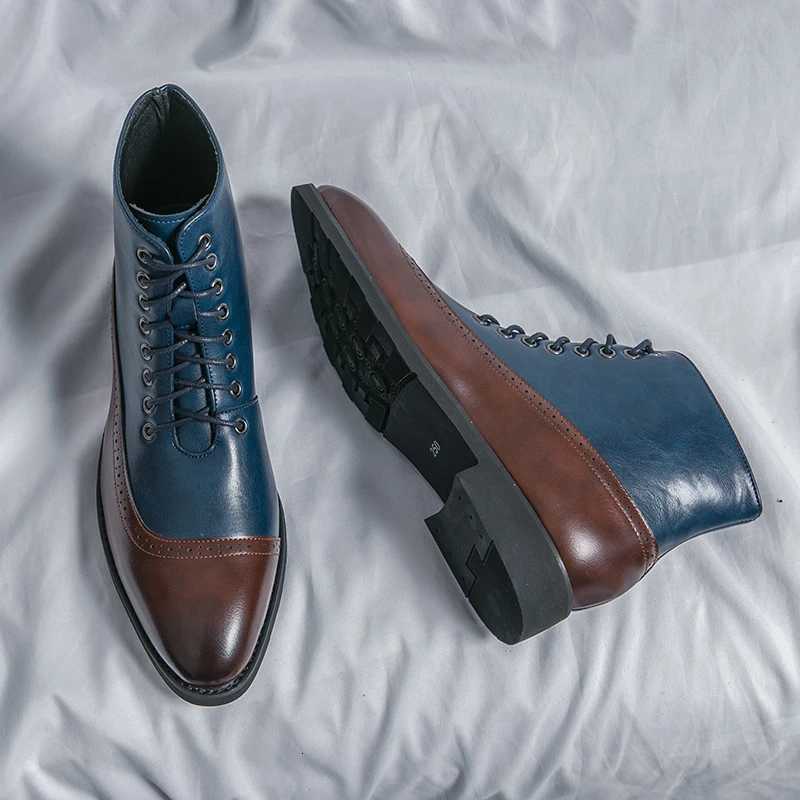 Men Short Boots Blue Fashion Handmade Men Ankle Boots Lace-up Square Toe Mixed Colors Mens Fashion Boots W250811