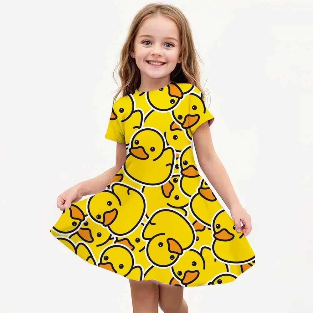 MINISO Summer Girls Cartoon Yellow Duck Dress Fashion Dress Kids Daily Casual Stylish Short Sleeve Clothing Cute Streetwear W250811