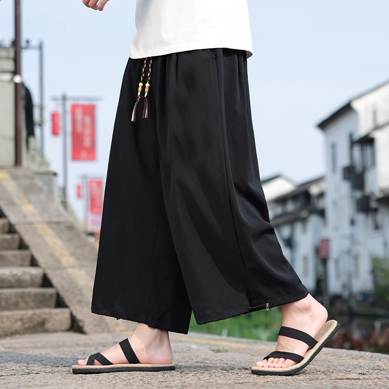 Summer AnkleLength Pants Men Fashion Chinese Style Casual Loose Harem Man Lightweight Straight Wide Leg M5XL 250729