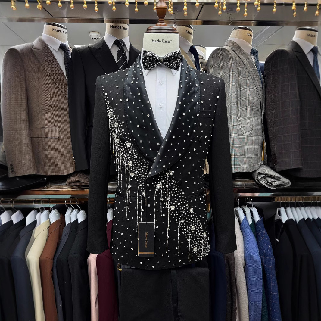 Man suit fashion Mens Wedding Handmade Sewing Male Suit Dress 2piece Set250811