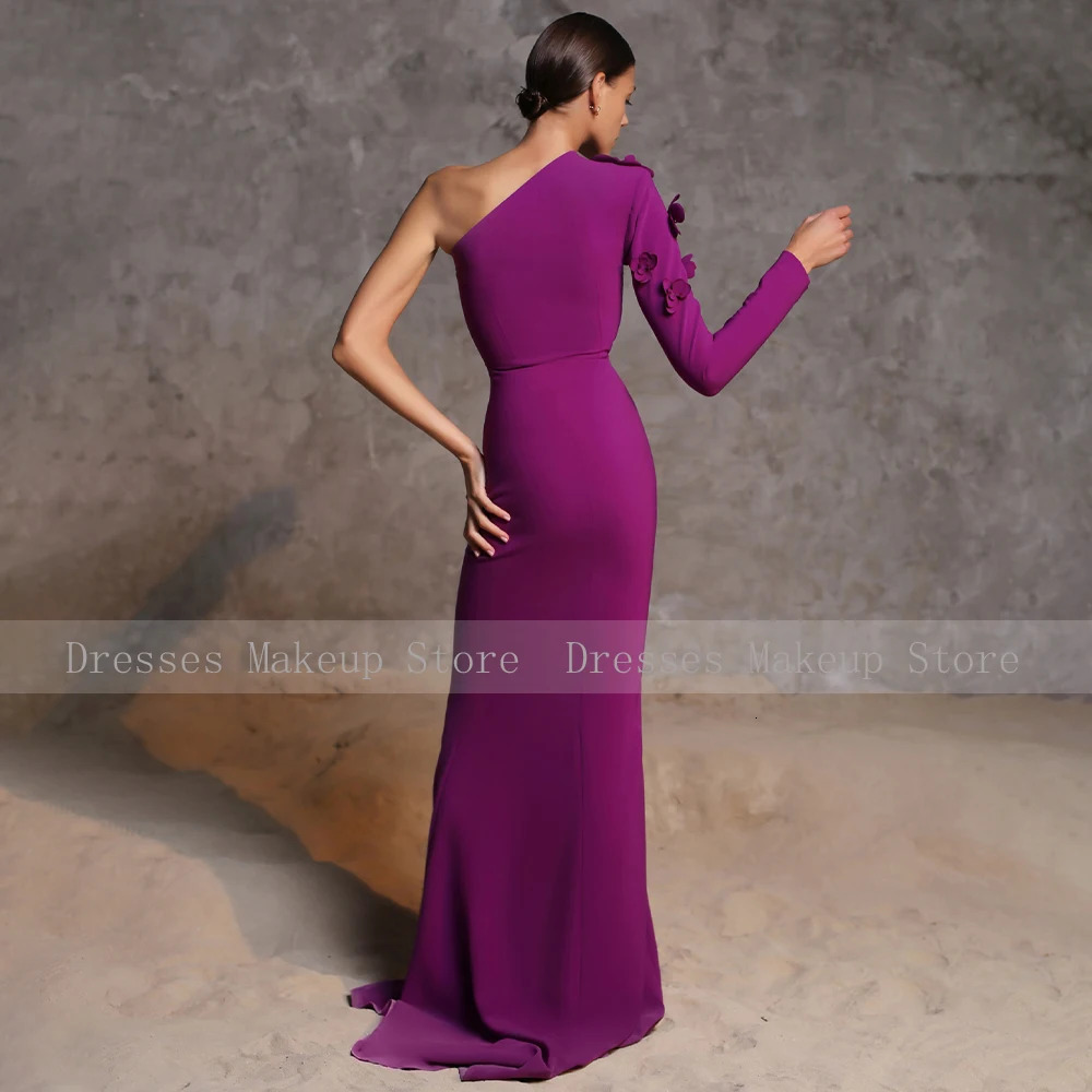 Purple Evening Dresses for Women One Shoulder Long Sleeve Formal Gown MermaidTrumpet 3D Flowers Elegant Wedding Party 250811