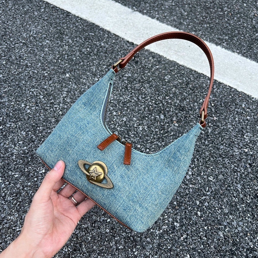 2025 new niche retro denim armpit bag high-end multifunctional shoulder bag commuting fashion women's designer handbag