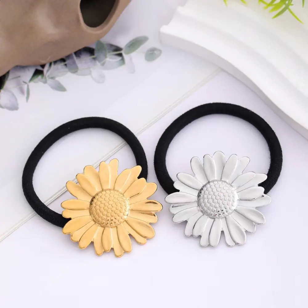 stainless steel golden chrysanthemum tail hair accessory fashionable and personalized womens elastic headband gift 250804