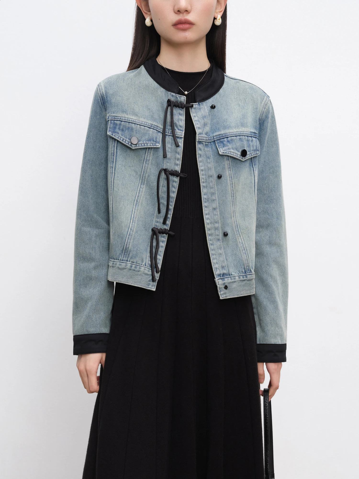 ZIQIAO Chinese Style Denim Jacket For Women Spring Autumn Jacket Casual All-match Coat 24ZQ93122 250804