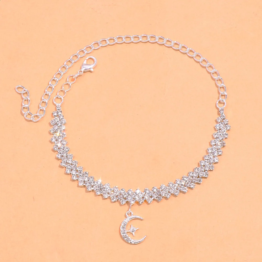 Bling Crystal Moon Anklets Stars Pendant Women Party Gift Summer Stylish Rhinestone Anklet Chain Foot Bracelet Beach Jewelry 250807