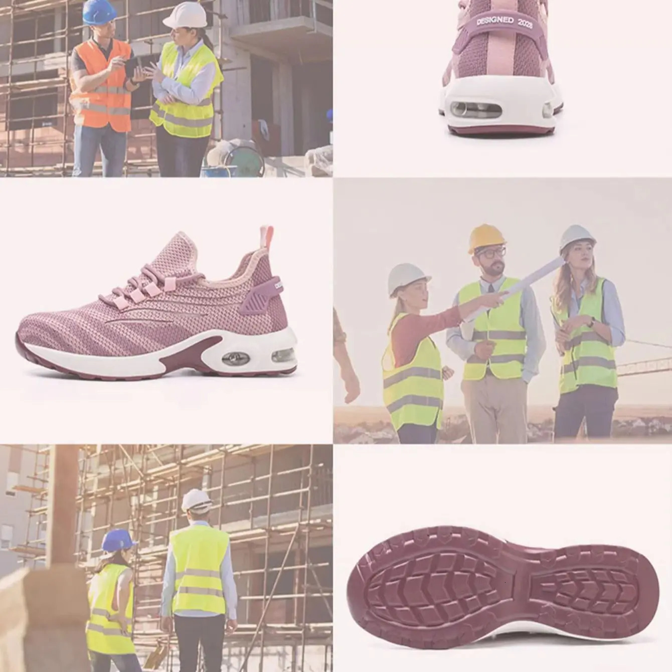 Pink Ladies Steel Toe Safety Shoes Anti Crush Breathable Air Cushioned Womens Work Shoes Fashionable Upgraded n 250805