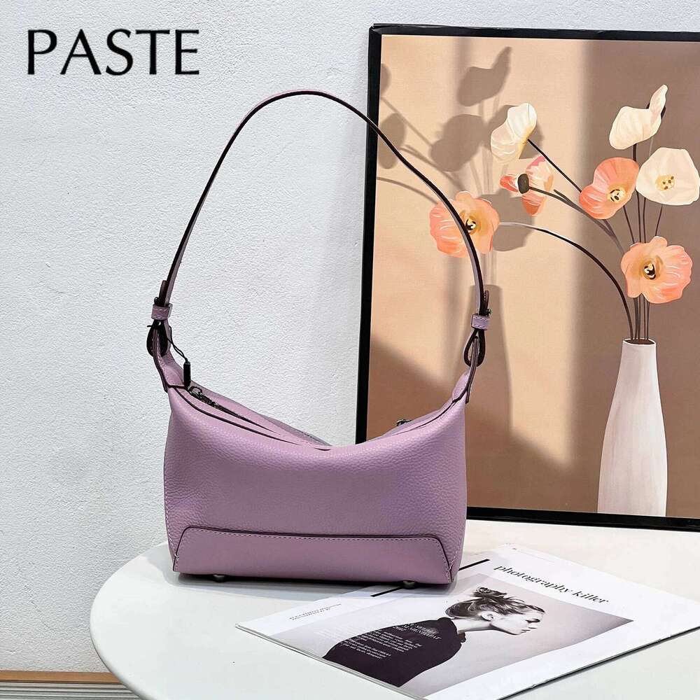 2025 Rare Leisure Lavender Commuter Tote Light Weight Full Grain Cow Leather Women Handbag Small Daily-use Purse
