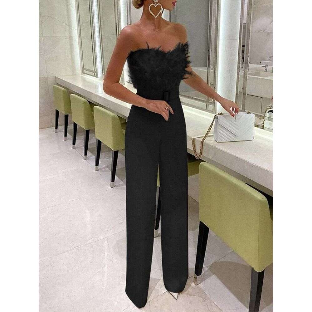 Women's Clothing Feather Tube Top Sexy Fashion Jumpsuit