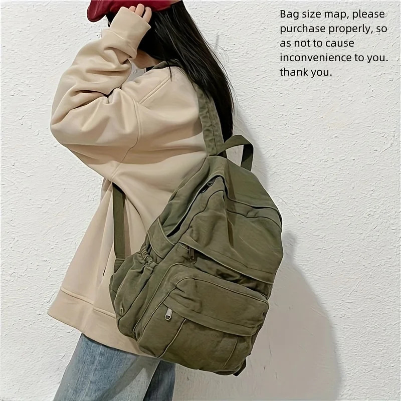 Vintage Simple Backpacks Large Capacity Canvas Schoolbag Multiple Pockets Travel Unisex 250811