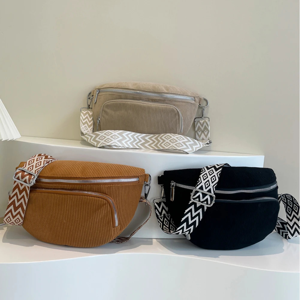 Chest Bag Corduroy Waist Pack Wide Guitar Strap Fashion Fanny Packs Large Capacity Vintage Shoulder Bags Women Banana Bolsas 250811