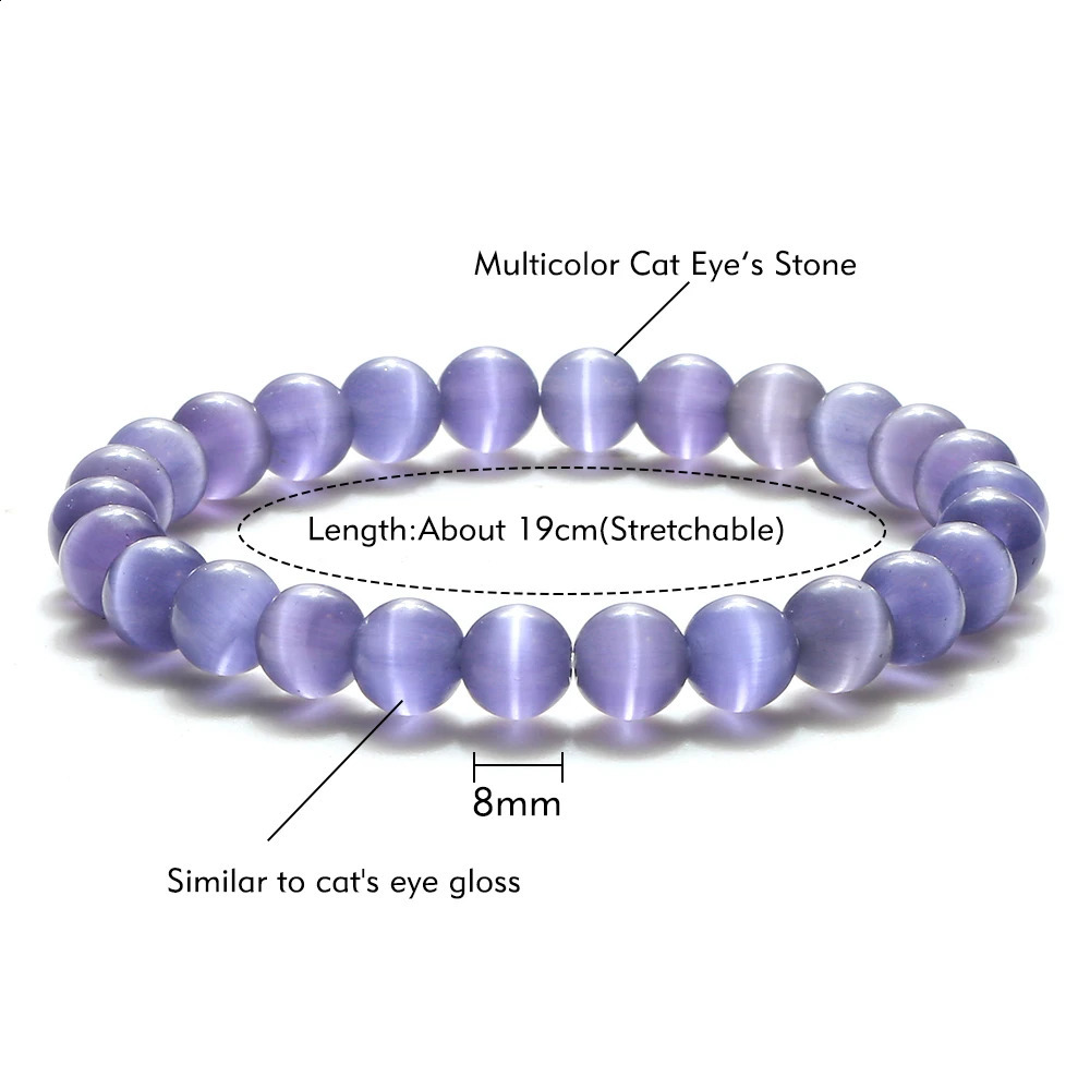 Natural Cat Eye Stone Bracelet Charm Women Opal Beaded Bracelets Multicolor Stretch Bangles Men Yoga Wrist Jewelry Friends Gifts 250805