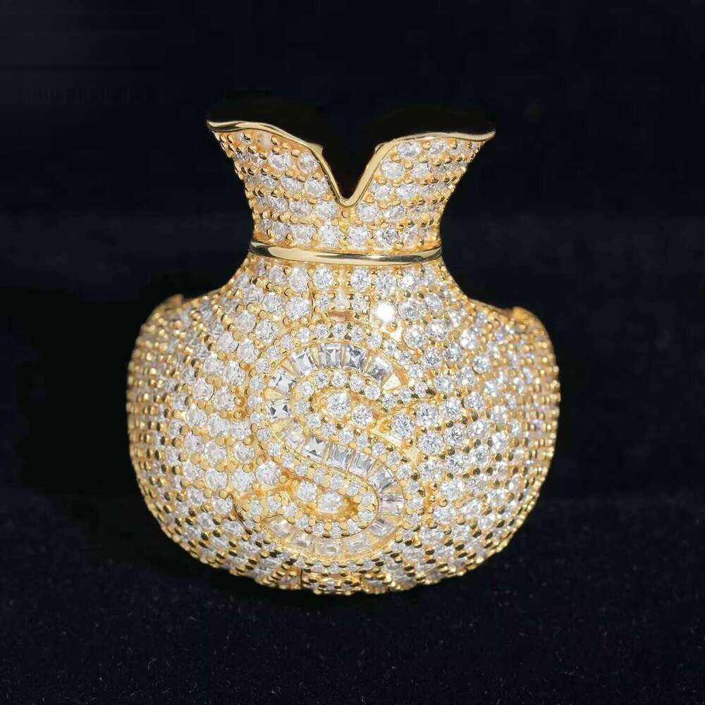 Hip Hop Jewelry Money Bag US Dollar Rings Sterling Sier Gold Plated Ice Out Vvs Moissanite Fully Dia for Men