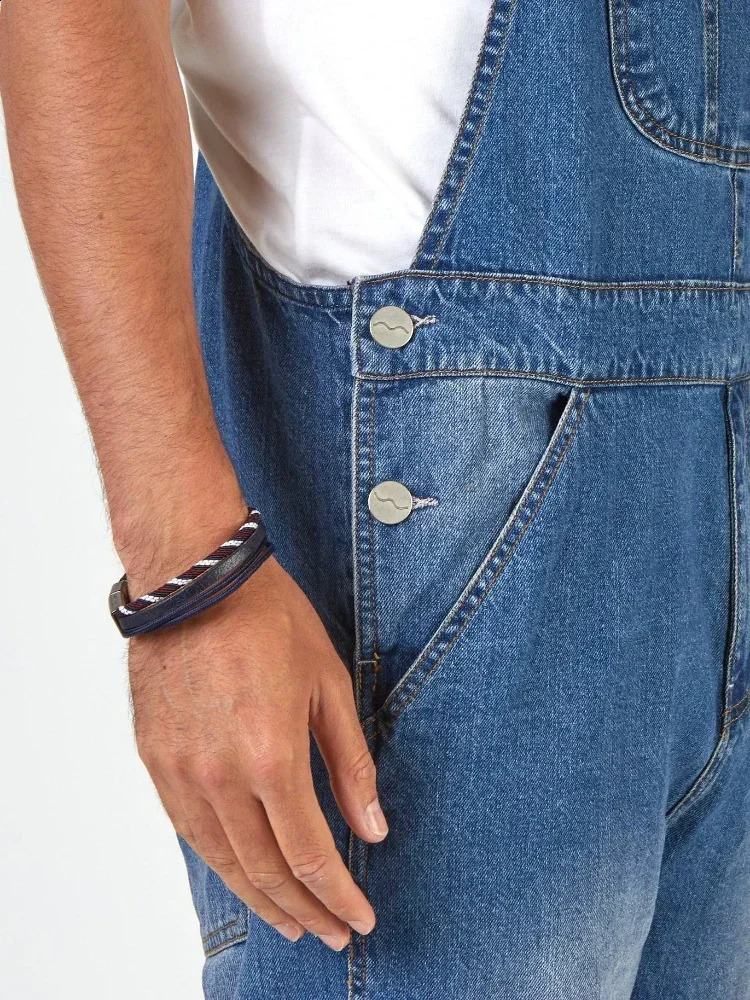 Men Jeans Denim Overalls Jumpsuits Pencil Pants Solid Washing Mid Waist Cargo Pockets Casual Ankle Length 2025 Ropmer 250729