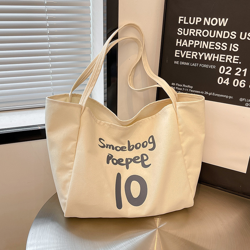 Tote Korean and Japanese Ins Thick Strap Versatile Large Capacity Lazy Style Single Shoulder Simple Letter Canvas Bag Handbag ddmymoon