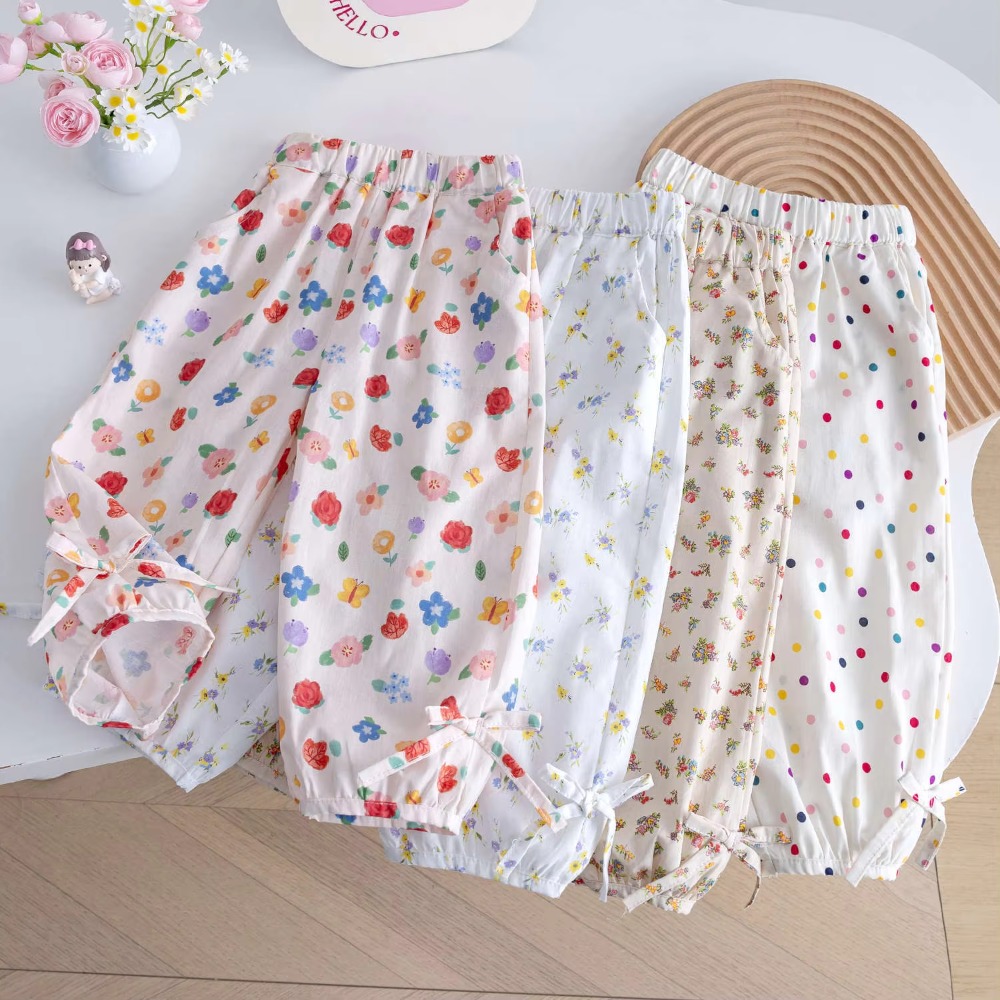 Kids Pants Dotted Floral Anti-mosquito Pants Bunched Lantern Slacks Girls Pants Kids Clothes for 2 To 6 Years
