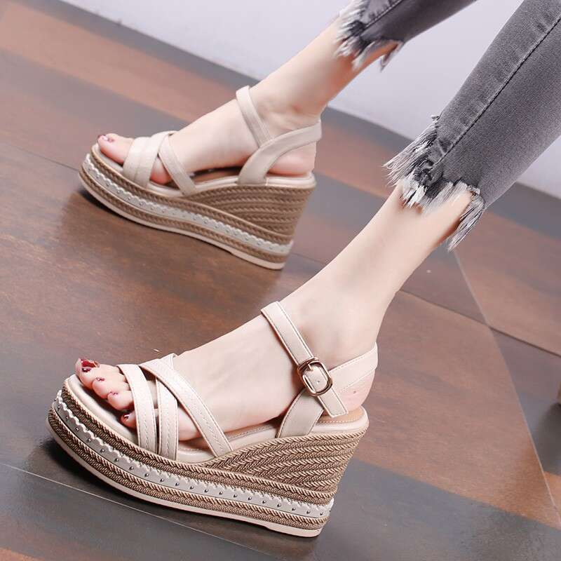 Wedge Thick Sole for Women Summer Simple 2025 New Fashion Casual Platform High Heel One Strap Sandals