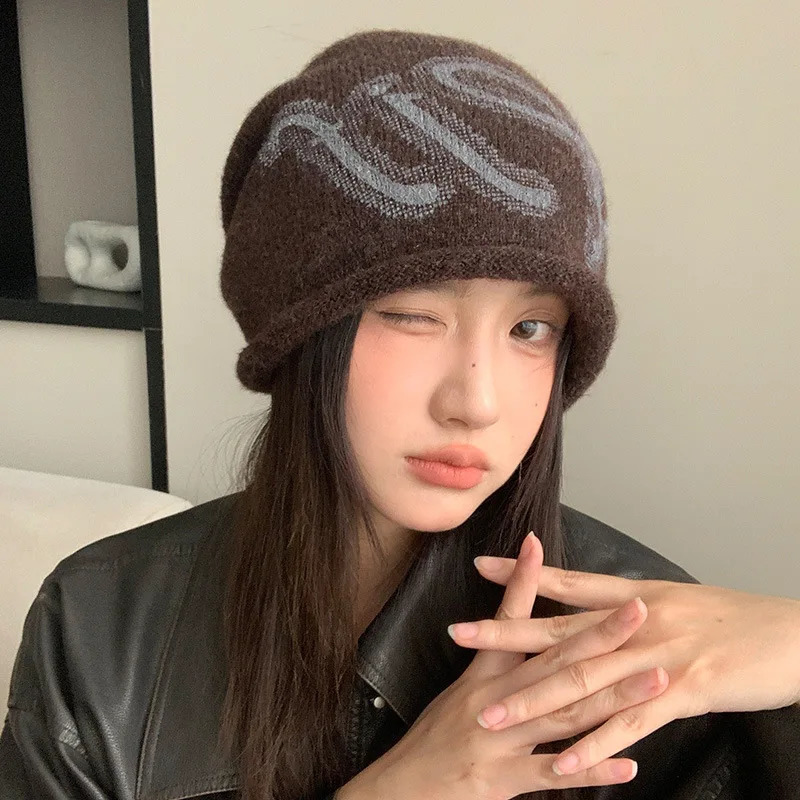 Womens Autumn/Winter Loose Fit Slouchy Beanie - Soft Comfy Knitted Polyester Hat for Daily Wear 250805