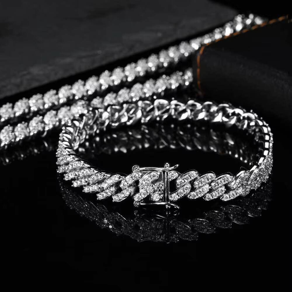 Womens Simple Personality 9mm Single Row Zircon Cuban Chain Necklace Gold Plated Hip Hop Jewelry Diamond Main Brass Strand