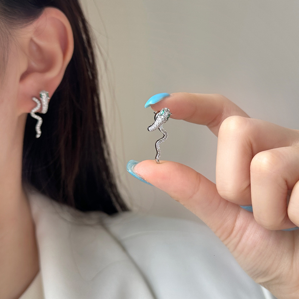 Free Shipping Designer Fashion Accessories Simple Style Women's All Zirconia High-end Snake Earrings Unique Personality Luxury Jewelry