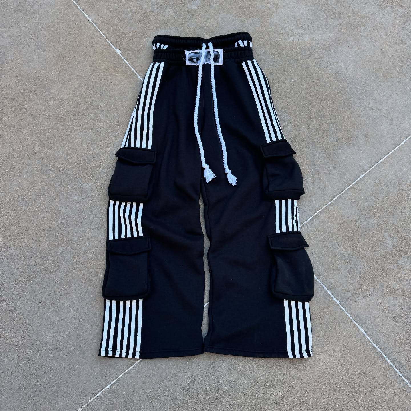 American vintage striped print loose sweatshirt unisex street hip hop personality patch embroidered sweatshirt sweatpants
