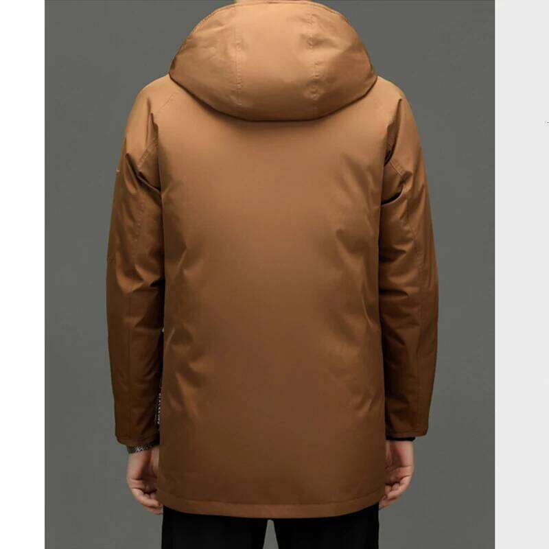 Classic 2025 Winter Men's Mid-Length White Duck Down Jacket Outdoor Windproof Wear Warm Hooded Puffer Coat Thick Clothing