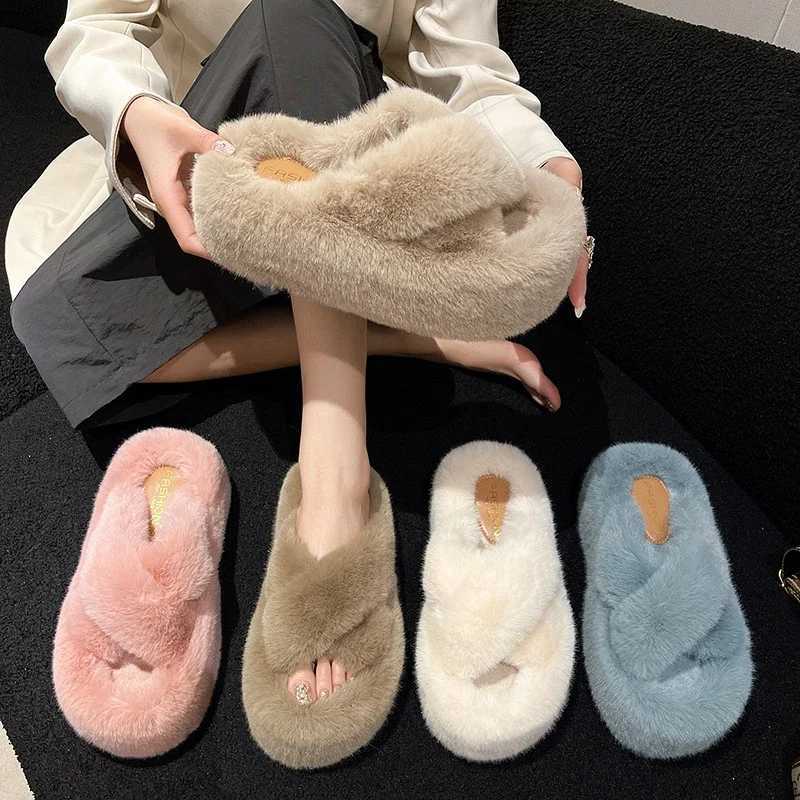 Women Furry Ladies Faux Fur Luxury Fluffy Plush Slippers House Soft Fuzzy Girl Platform Indoor Flat Casual Clogs Round Toe Winter XJ250811