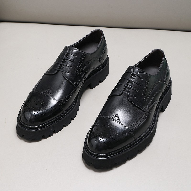 Elevated Stiletto Soles Male Casual Leather Boots Featuring Intricate Carving