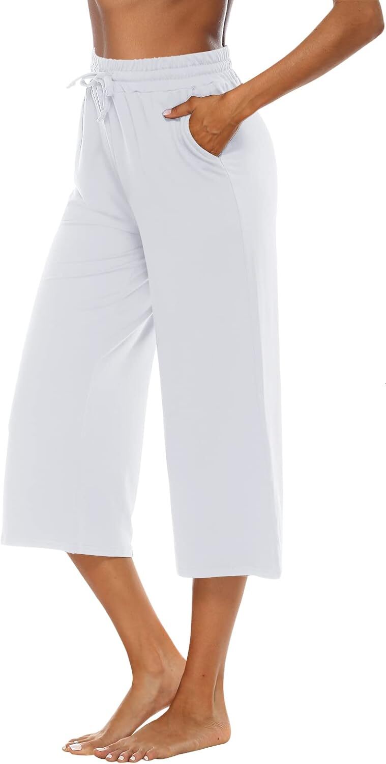 Capris for Women Casual Summer Loose Comfy Drawstring Wide Leg Capri Pants with Pockets
