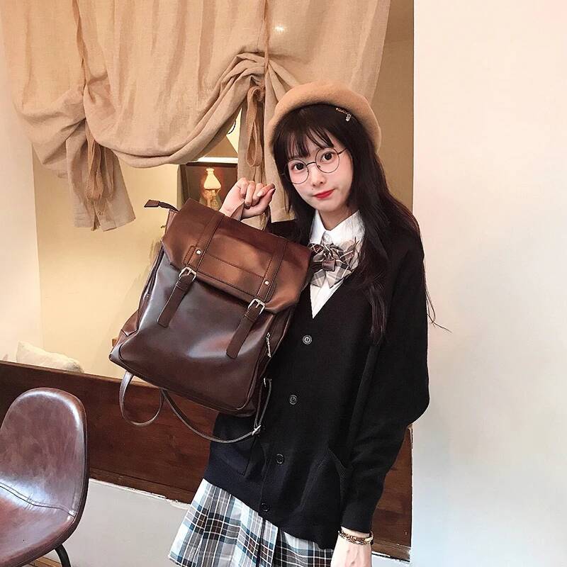 JIAERDI Vintage Brown Jk Backpacks Women High Street Preppy Style Pu Leather Mini Backpack Ladies Haruku Casual School Bag New high-quality
