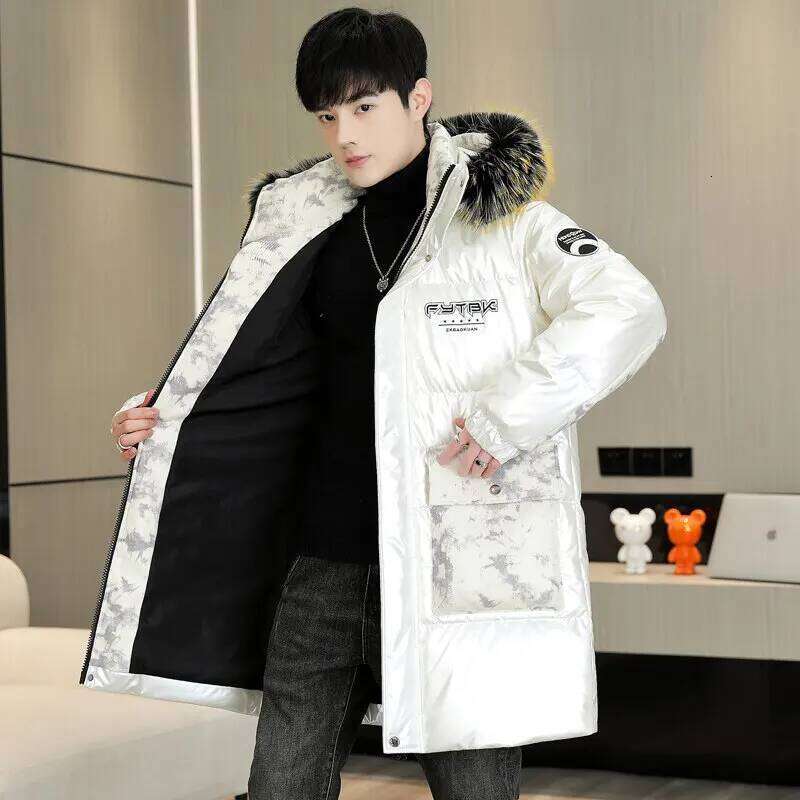 Casual Winter Men's Mid-Length Hooded Cotton-Padded Jackets Streetwear Fur Collar Detachable Warm Coats Windproof Thicken Parkas