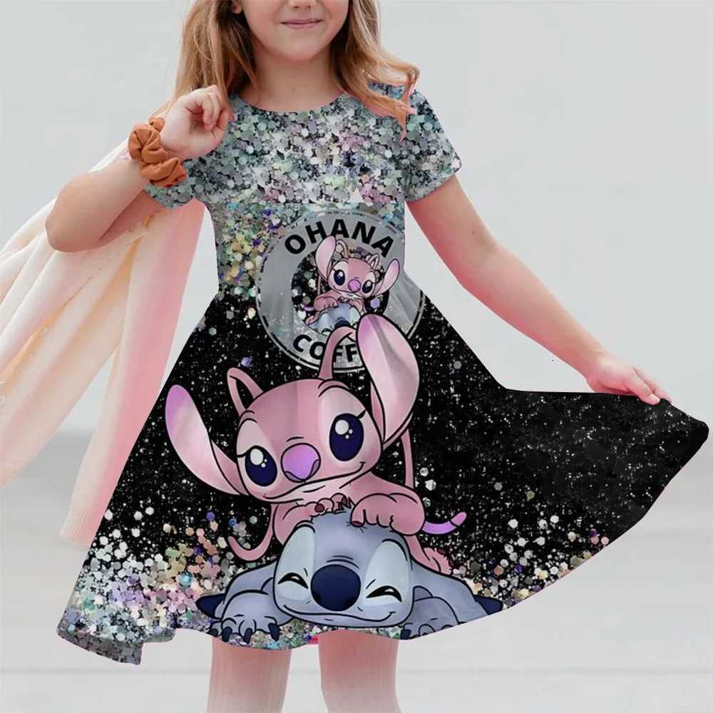 Short-Sleeved Dress 3-14 Years Old Kids Performance Clothing Summer New Childrens Clothing 3d Printed Romantic Stitch Cute Girl W250811