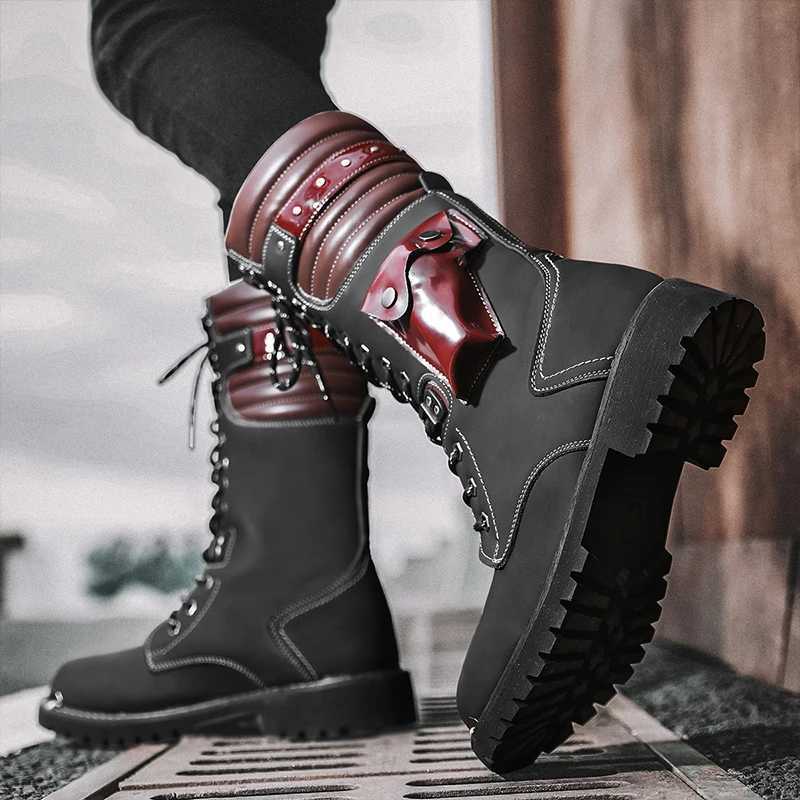 Mens High Top Motorcycle Boots Autumn and Winter Fashion Outdoor Collision Resistant Anti-Slip Soft Sole Casual Leather Boots W250811