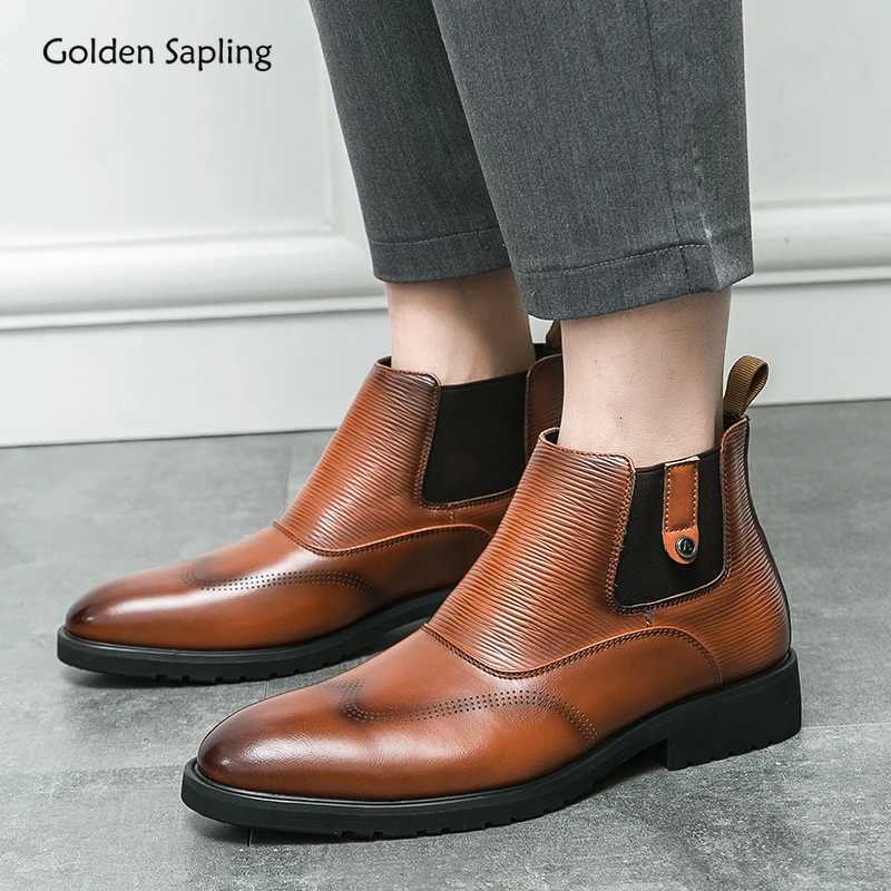 Golden Sapling Party Men Boots Casual Business Shoes Comfortable Chelsea Boot Office Shoe Leisure Flats Slip-on Fashion Footwear W250811