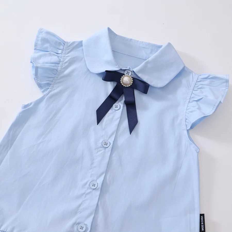 Girls Dress Summer Blue College Style Dresses for Kids 2025 New Baby Girl Bow Childrens Costume Baby Princess Clothing W250811