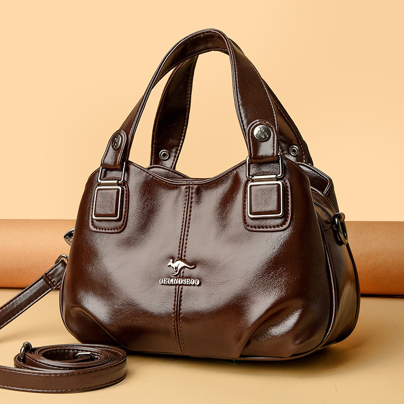 Oil Wax Leather Handbag for Middle-aged Women, Trendy Commuter with Multiple Compartments, Large Capacity Single Shoulder Crossbody Bag ddmymoon