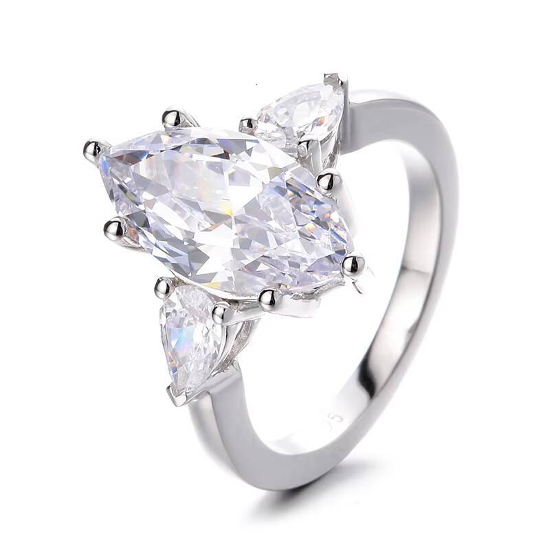 Factory Trendy Rhodium Plated S925 Silver Fine Jewelry Delicate Moissanite Three Stone Ring for Women Engagement Wedding Gift