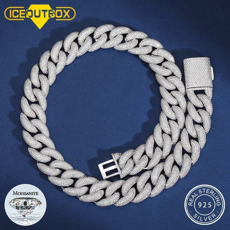925 Sterling Silver Fine 20mm Moissnaite Chain Necklace for Men Luxury Miami Cuban Chain Party Jewelry Holiday Gift Fine Jewelry