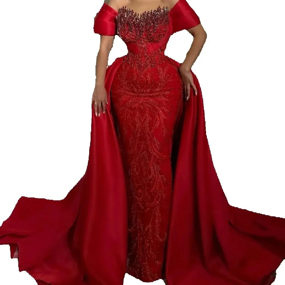 Off The Shoulder Sequined Mermaid Wedding Dress Glitter Crystal Beaded Bridal Gown Detachable Train Bride Dresses Customized