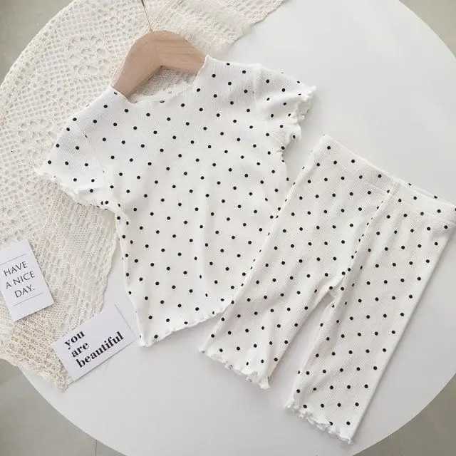 Adorable Infant Girl Clothes Outfit Full Printed Polka Dot Summer Pajama Set Two Piece Fashionable Ruffle Edge Home Clothes Z250811