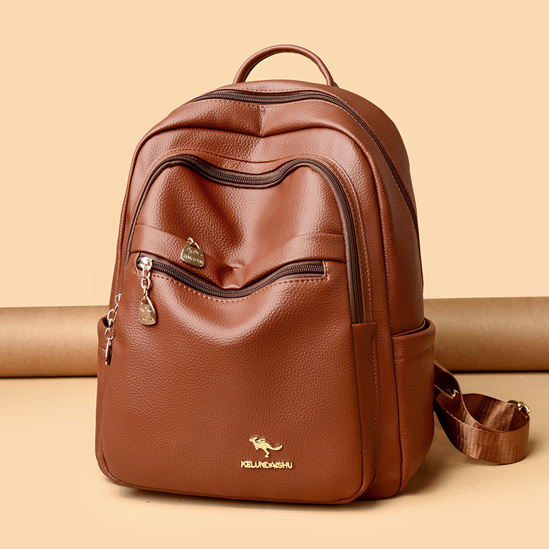 Textured Soft Leather for Women 2025 New Commuter Multi-layer Large Capacity Ladies Backpack Travel School Bag ddmymoon
