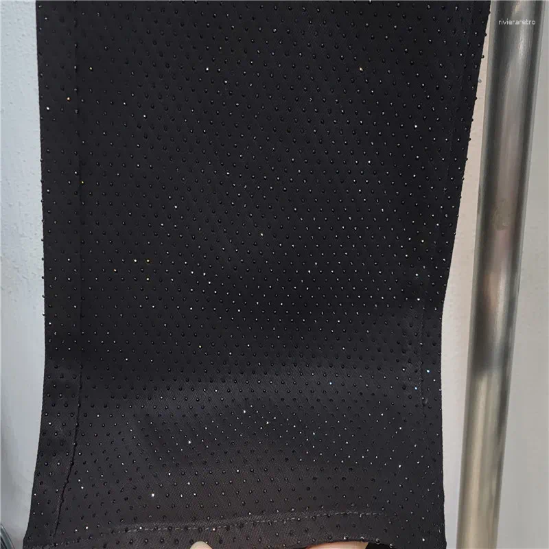 Women's Jeans 2025 Fashion Summer High Waist Single Sided Full Rhinestone Black Straight Wide Leg Denim Pants Z260313