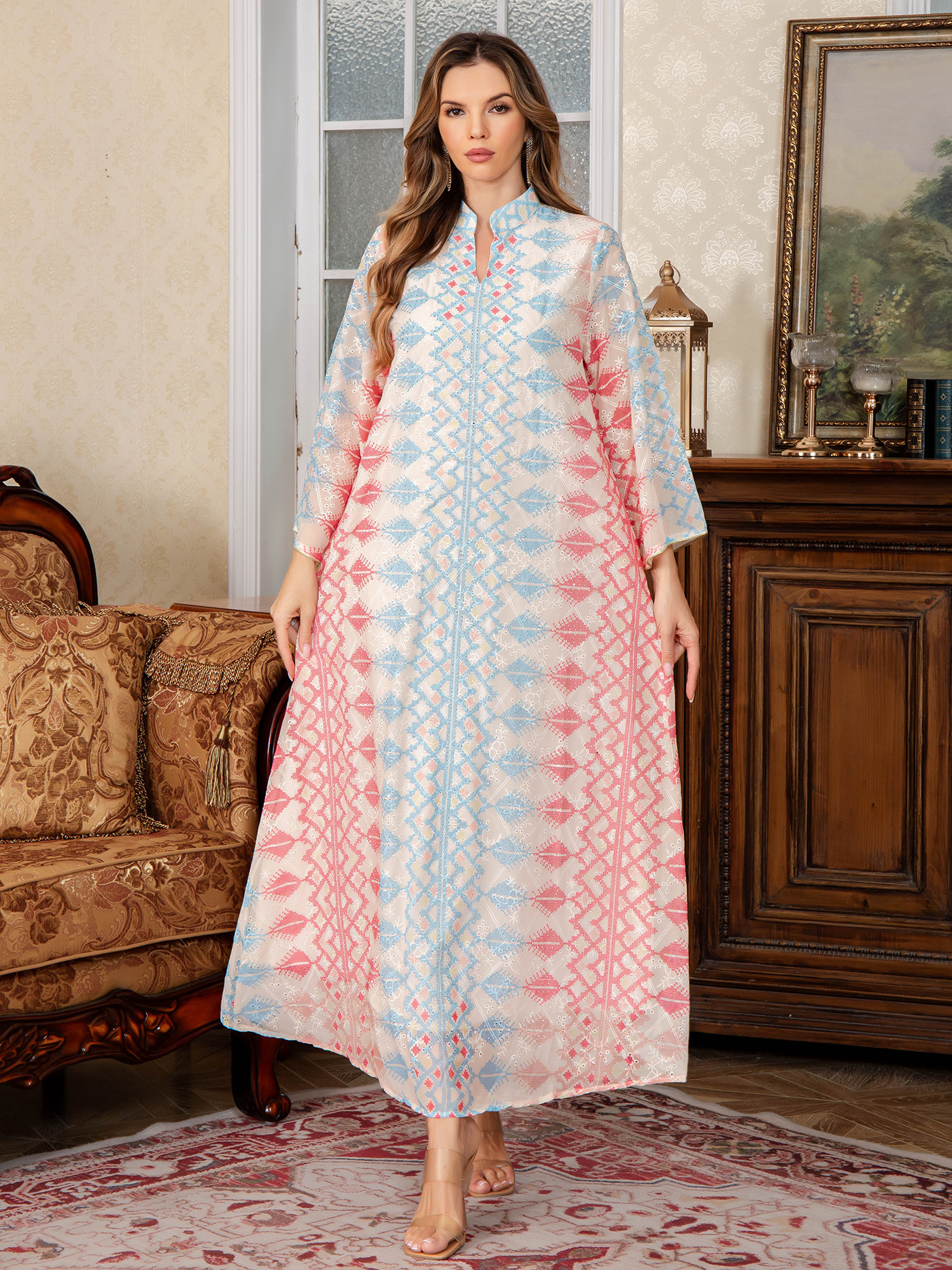 G83Embroidered rhinestone robe Middle Eastern clothing printed dress Abaya Dubai women's clothing