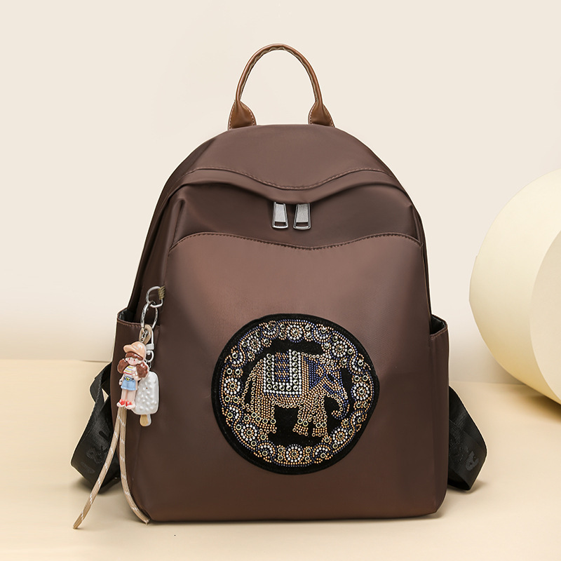 Rhinestone Lucky Elephant for Women 2025 New Simple Lightweight Oxford Cloth Backpack Student School Bag Trendy ddmymoon