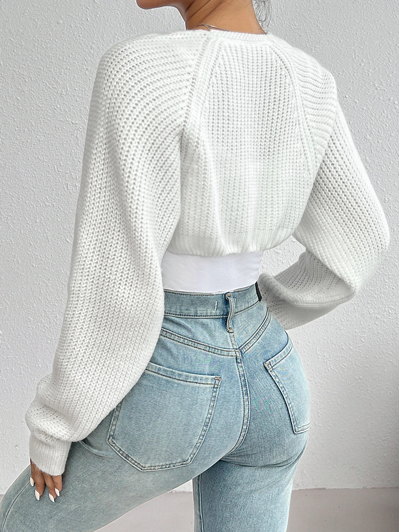 Shrug Raglan Sleeve Open Front Cardigan Elegant Solid Color Ribbed Knitted Cardigan For Spring Fall Womens Clothing 250804