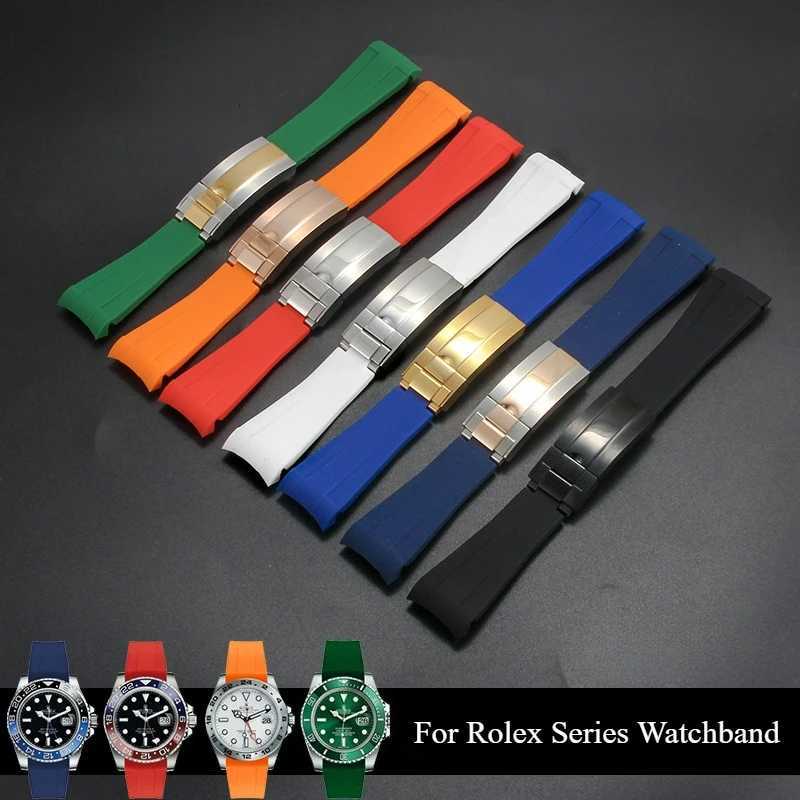High Quality Black Green Red Blue White Colored Style Silicone Watchband Curved Interface for Rolex Datejust Submariner Strap W250811
