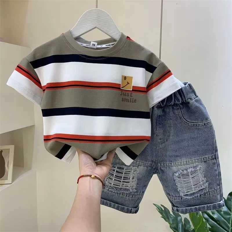 2023 Boys Summer New Boutique Design Outfits Cotton Set Baby Boys Short Sleeve Shirt Jeans Shorts 2pcs Childrens Clothing 6 7 8Y Z250811