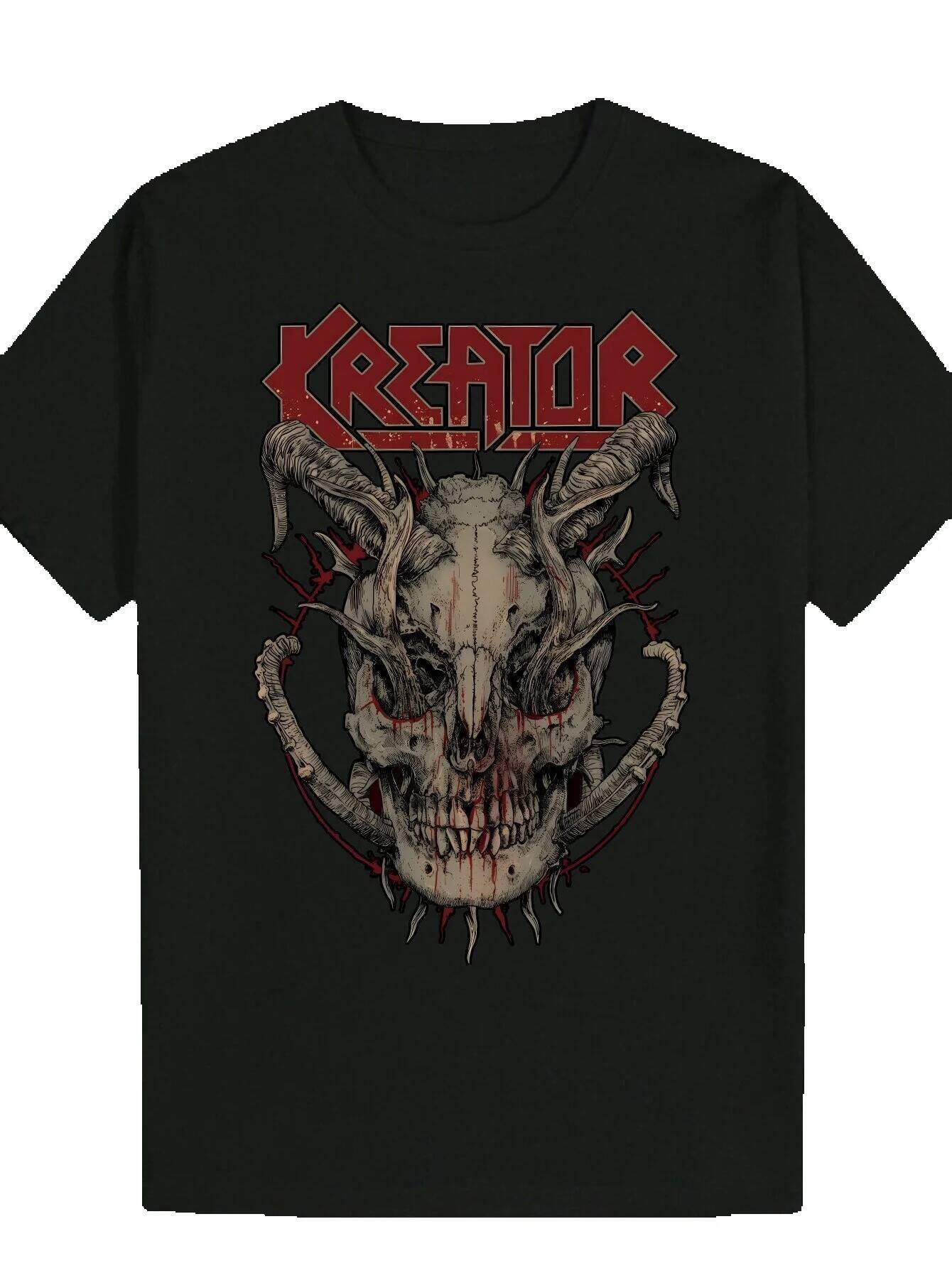 Men's Black Graphic T-Shirt - Creative Skull Design, Summer Casual Crew Neck T-Shirt, Eye-catching Red and White Print, Lightweight Breathable Fa