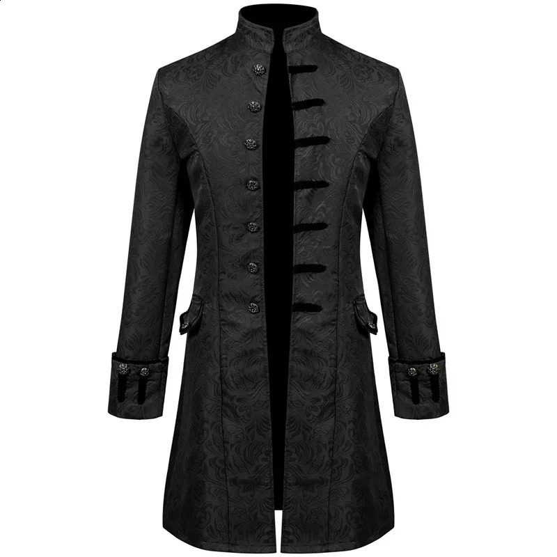 Mens Thin Stage Performance Jacket Long BlackBlue Standing Collar Jacquard Halloween Windbreaker 250729