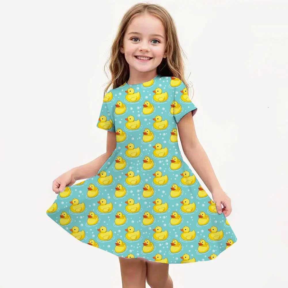 MINISO Summer Girls Cartoon Yellow Duck Dress Fashion Dress Kids Daily Casual Stylish Short Sleeve Clothing Cute Streetwear W250811