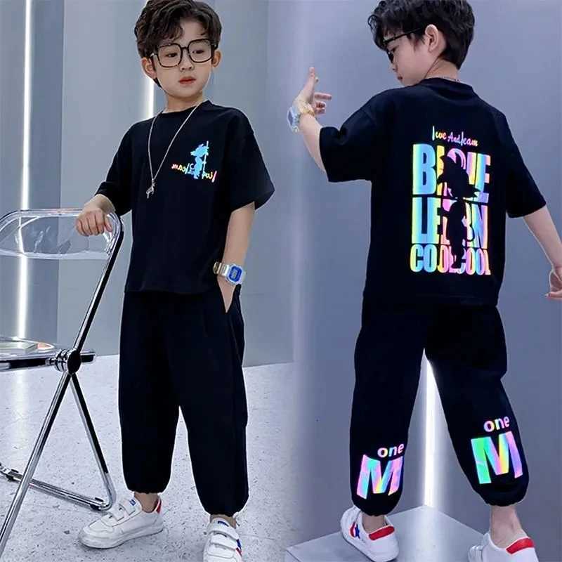 Childrens Suit Boys Summer Short Sleeve T-Shirt Pants 2 Piece Teenage Boys Sports Casual Clothes Set 3 5 8 10 12 13 15Y Z250811